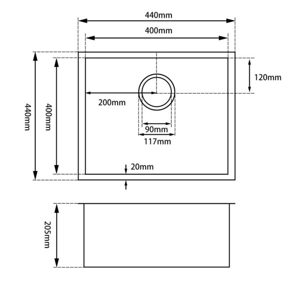 HANDMADE 1 BOWL 440MM UNDERMOUNT SINK