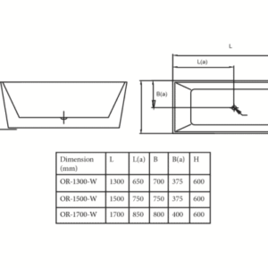 SANTORINI SQUARE 1500MM FREE STANDING BATH WHITE