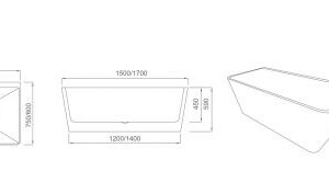 SANTORINI SQUARE 1500MM BACK TO WALL FREE STANDING BATH WHITE