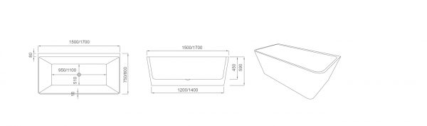 SANTORINI SQUARE 1500MM BACK TO WALL FREE STANDING BATH WHITE