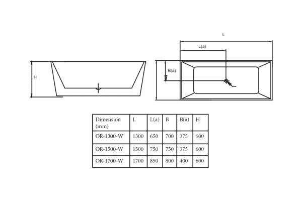 SANTORINI SQUARE 1700MM FREE STANDING BATH WHITE