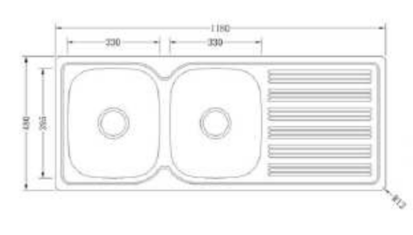 ROUND DOUBLE BOWL 1180MM SINK WITH DRAINER L/R