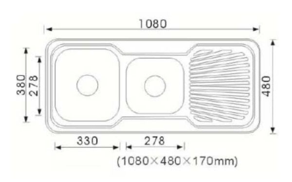 1.75 BOWL 1080MM SINK WITH DRAINER L/R