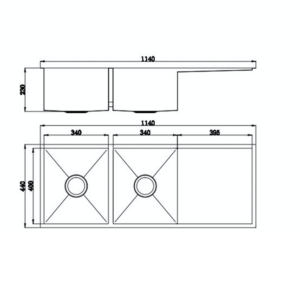 DOUBLE BOWL & DRAINER TOP/UNDER MOUNT 1140MM