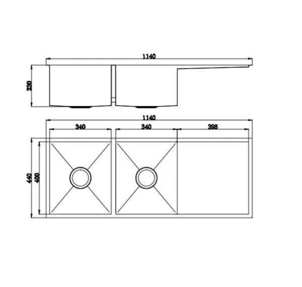 DOUBLE BOWL & DRAINER TOP/UNDER MOUNT 1140MM