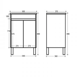 MADRID 600MM VANITY ON LEGS 1TH WHITE