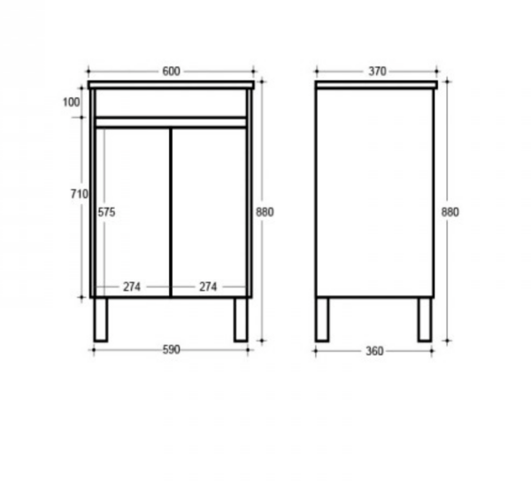 MADRID 600MM VANITY ON LEGS 1TH WHITE