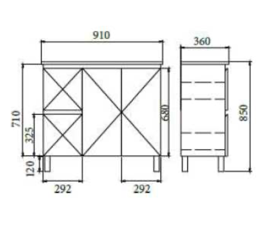 MADRID 900MM VANITY ON LEGS 1TH L/R