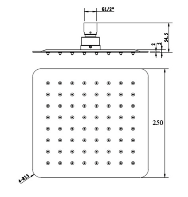 SANTORINI SQUARE OVERHEAD SHOWER 200/250/300MM