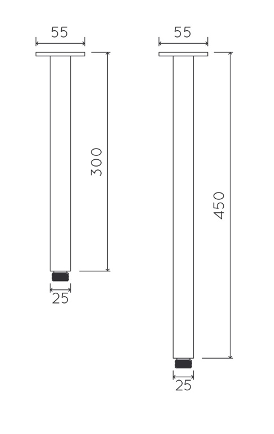 RABANA ROUND CEILING SHOWER ARM 300/450MM