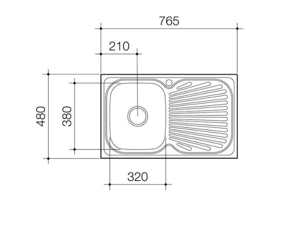 765MM SINGLE BOWL SINK WITH DRAINER L/R
