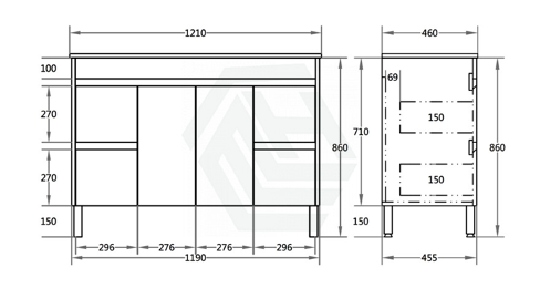 SANTORINI 1200MM VANITY ON LEGS WHITE 1TH
