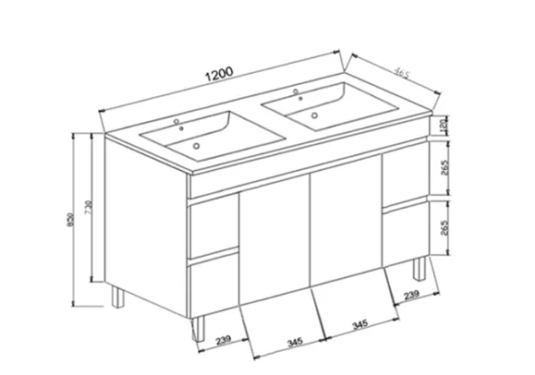 SANTORINI 1200MM VANITY ON LEGS WHITE 2TH