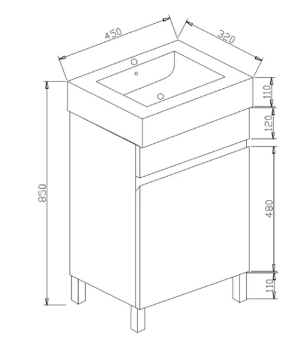 SANTORINI 450MM VANITY ON LEGS 1TH WHITE