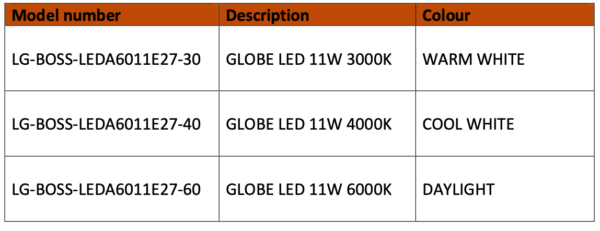 GLOBE LED A60 E27 11W