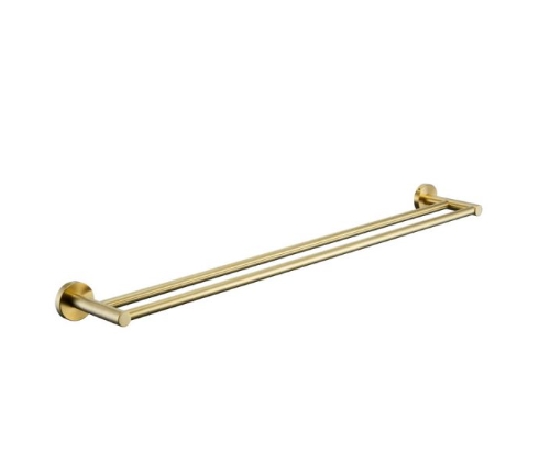 RABANA ROUND 600mm DOUBLE TOWEL RAIL BRUSH GOLD