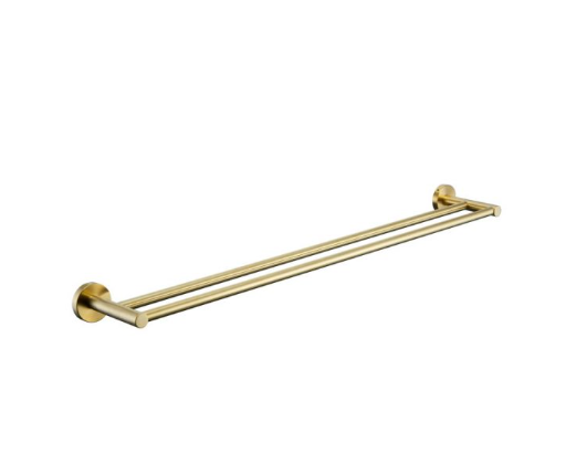 RABANA ROUND 600mm DOUBLE TOWEL RAIL BRUSH GOLD