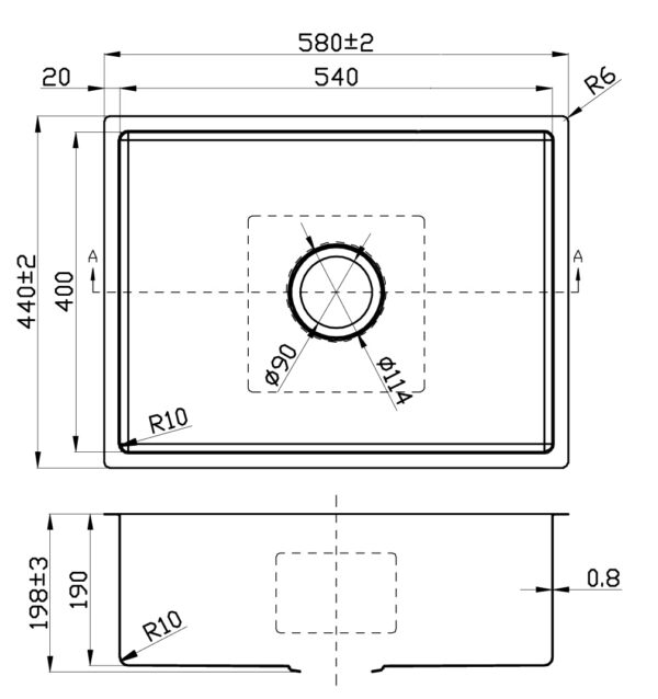 HANDMADE 1 BOWL 580MM UNDERMOUNT SINK