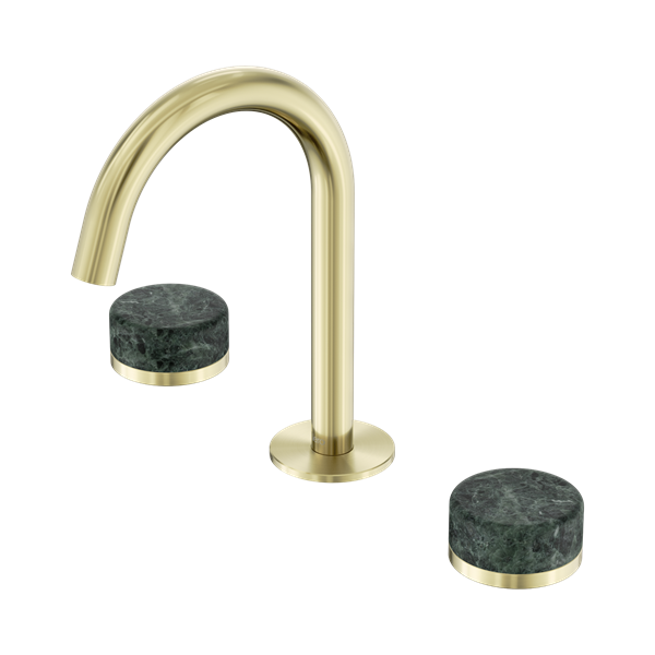 Nero Serenity Basin Set Arc Spout With Verde Alpi Handle Brushed Gold - 24D012BG