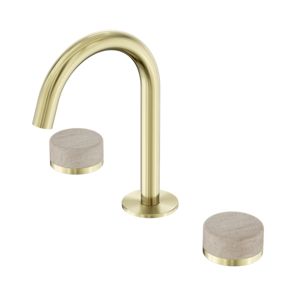 Nero Serenity Basin Set Arc Spout With Rome Travertine Handle Brushed Gold - 24D013BG