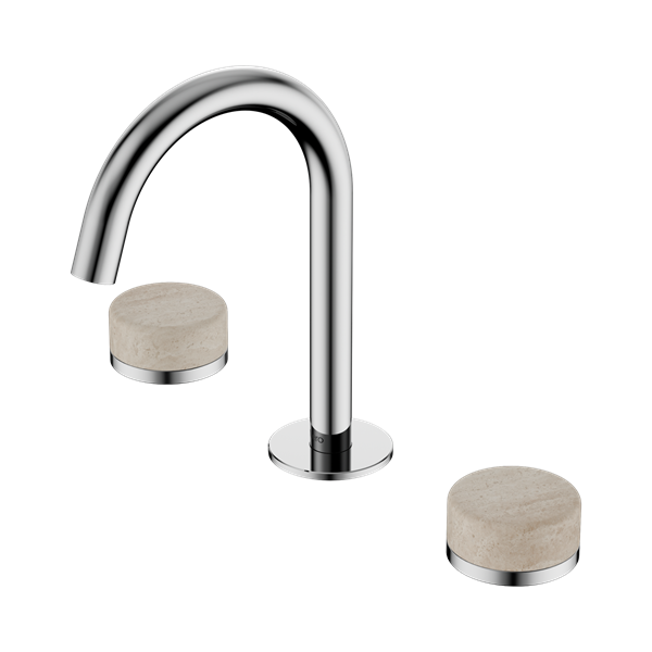 Nero Serenity Basin Set Arc Spout With Rome Travertine Handle Chrome - 24D013CH