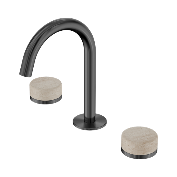 Nero Serenity Basin Set Arc Spout With Rome Travertine Handle Gun Metal - 24D013GM