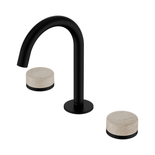 Nero Serenity Basin Set Arc Spout With Rome Travertine Handle Matte Black - 24D013MB