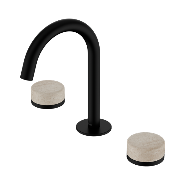 Nero Serenity Basin Set Arc Spout With Rome Travertine Handle Matte Black - 24D013MB