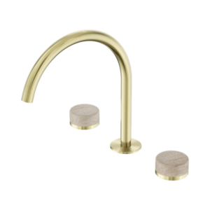 Nero Serenity Bath/Kitchen Set Arc Spout With Rome Travertine Handle Brushed Gold - 24D019BG