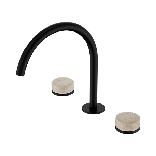 Nero Serenity Bath/Kitchen Set Arc Spout With Rome Travertine Handle Matte Black - 24D019MB