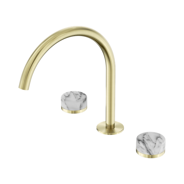 Nero Serenity Bath/Kitchen Set Arc Spout With Arabescato Corchia Handle Brushed Gold - 24D020BG