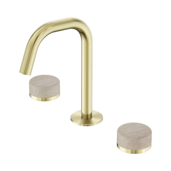Nero Serenity Basin Set Edge Spout With Rome Travertine Handle Brushed Gold - 24D025BG