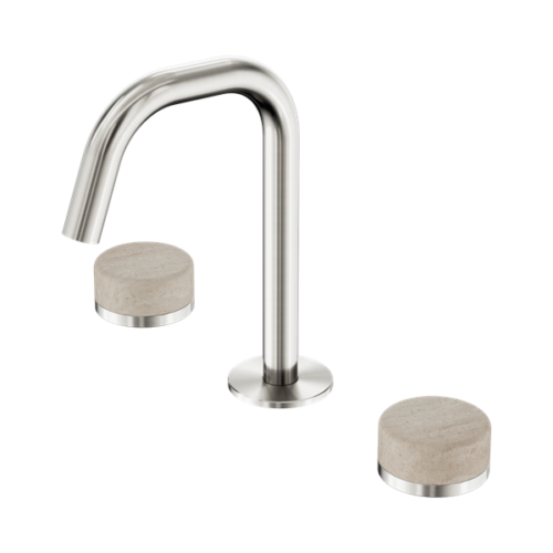 Nero Serenity Basin Set Edge Spout With Rome Travertine Handle Brushed Nickel - 24D025BN