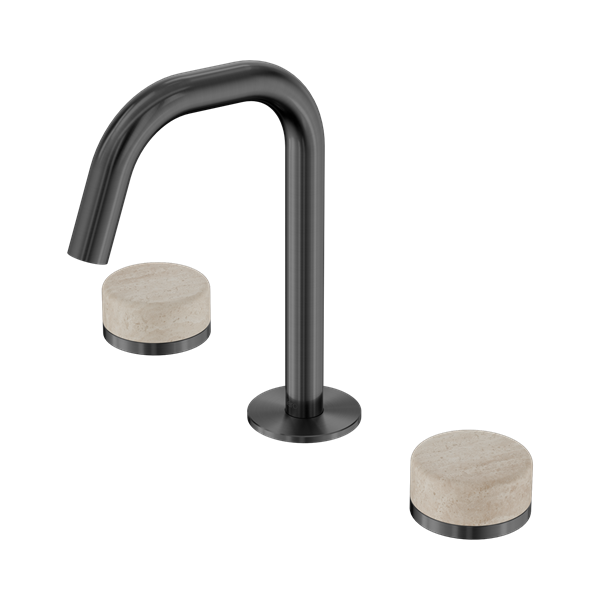 Nero Serenity Basin Set Edge Spout With Rome Travertine Handle Gun Metal - 24D025GM