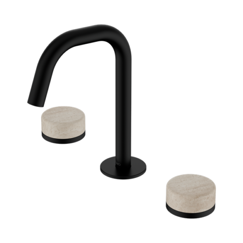 Nero Serenity Basin Set Edge Spout With Rome Travertine Handle Matte Black - 24D025MB