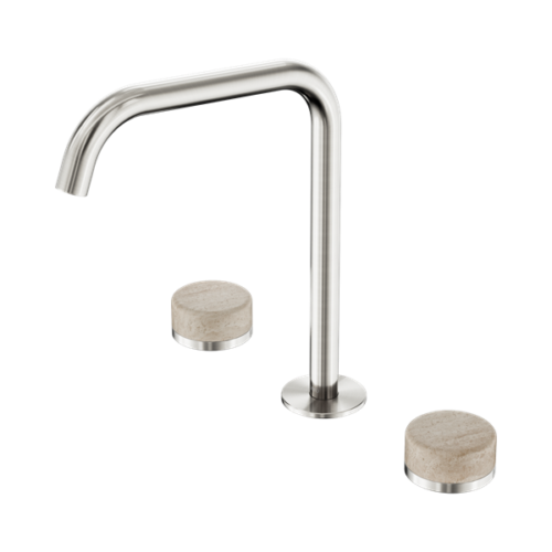 Nero Serenity Bath/Kitchen Set Edge Spout With Rome Travertine Handle Brushed Nickel - 24D031BN