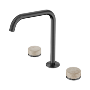 Nero Serenity Bath/Kitchen Set Edge Spout With Rome Travertine Handle Gun Metal - 24D031GM