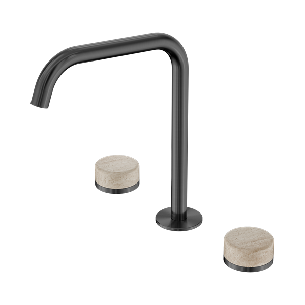 Nero Serenity Bath/Kitchen Set Edge Spout With Rome Travertine Handle Gun Metal - 24D031GM