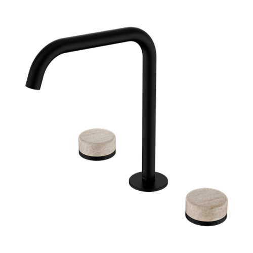 Nero Serenity Bath/Kitchen Set Edge Spout With Rome Travertine Handle Matte Black - 24D031MB