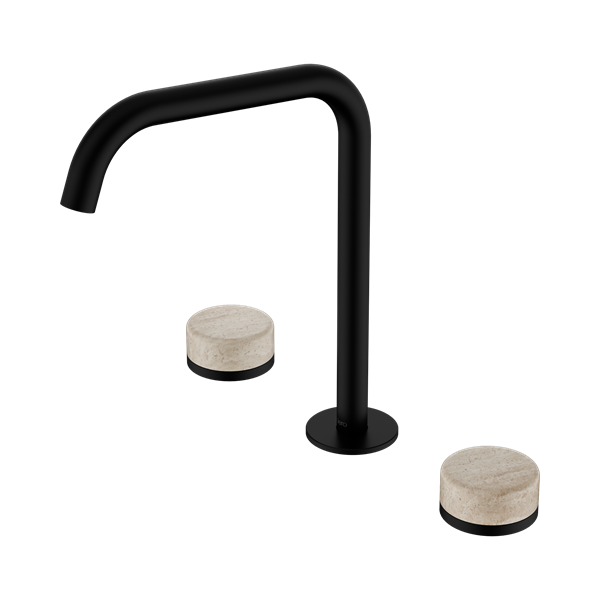 Nero Serenity Bath/Kitchen Set Edge Spout With Rome Travertine Handle Matte Black - 24D031MB