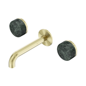 Nero Serenity Wall Basin Set 160mm Spout With Verde Alpi Handle Brushed Gold - 24D036BG