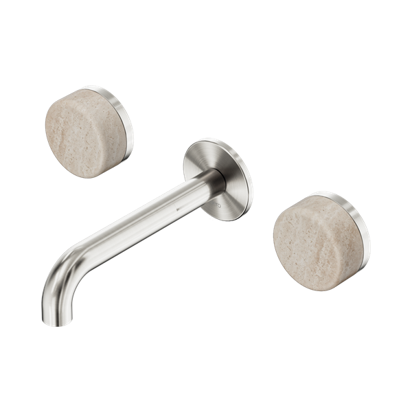 Nero Serenity Wall Basin Set 160mm Spout With Rome Travertine Handle Brushed Nickel - 24D037BN