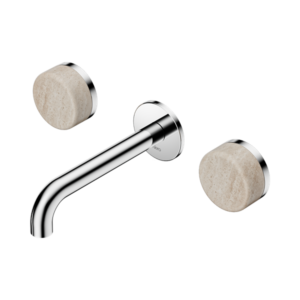 Nero Serenity Wall Basin Set 160mm Spout With Rome Travertine Handle Chrome - 24D037CH