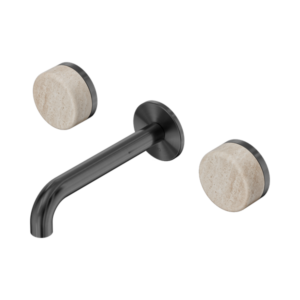 Nero Serenity Wall Basin Set 160mm Spout With Rome Travertine Handle Gun Metal - 24D037GM