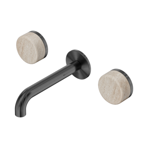 24D037GM-Serenity-Wall-Basin-Set-160mm-Spout-With-Rome-Travertine-Handle-Gun-Metal-Thumb.png Nero Serenity Wall Basin Set 160mm Spout With Rome Travertine Handle Gun Metal - 24D037GM