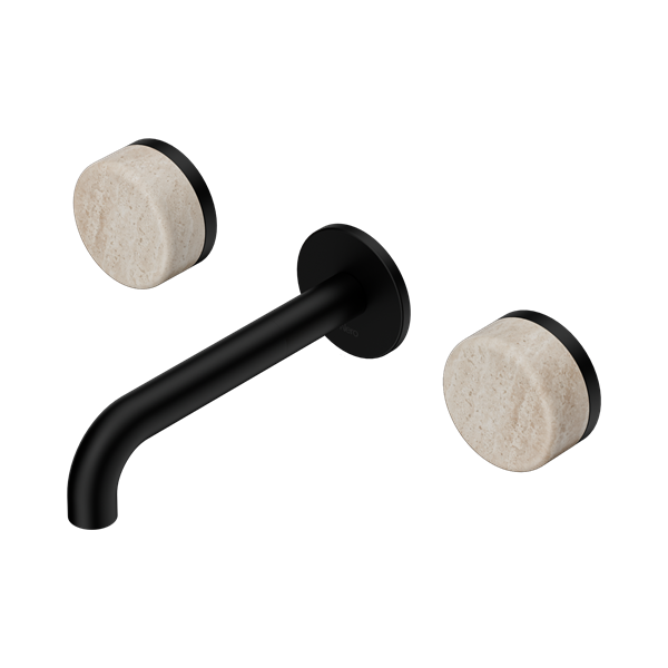 Nero Serenity Wall Basin Set 160mm Spout With Rome Travertine Handle Matte Black - 24D037MB