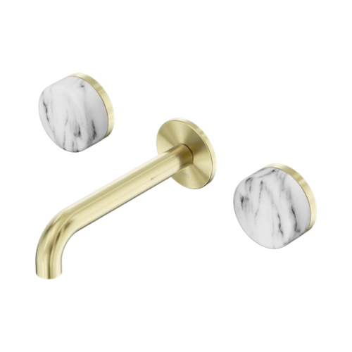 24D038BG-Serenity-Wall-Basin-Set-160mm-Spout-With-Arabescato-Corchia-Handle-Brushed-Gold-Thumb.png Nero Serenity Wall Basin Set 160mm Spout With Arabescato Corchia Handle Brushed Gold - 24D038BG