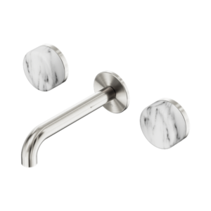 Nero Serenity Wall Basin Set 160mm Spout With Arabescato Corchia Handle Brushed Nickel - 24D038BN