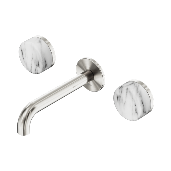 Nero Serenity Wall Basin Set 160mm Spout With Arabescato Corchia Handle Brushed Nickel - 24D038BN