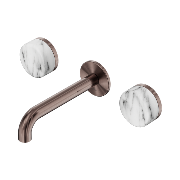 Nero Serenity Wall Basin Set 160mm Spout With Arabescato Corchia Handle Brushed Bronze - 24D038BZ